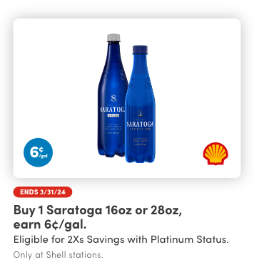 Buy 1 Saratoga 16oz or 28oz, earn 6¢/gal