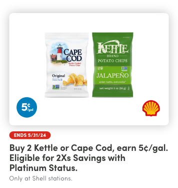 Buy 2 Kettle or Cape Cod, earn 5 CPG