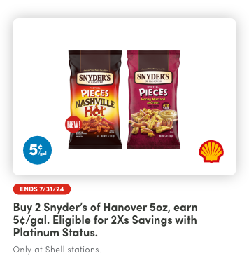 Buy 2 Snyder's of Hanover 5oz, earn 5 CPG