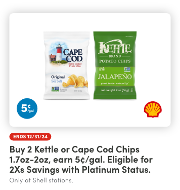 Buy 2 Kettle or Cape Cod Chips 1.7oz-2oz, earn 5¢/gal