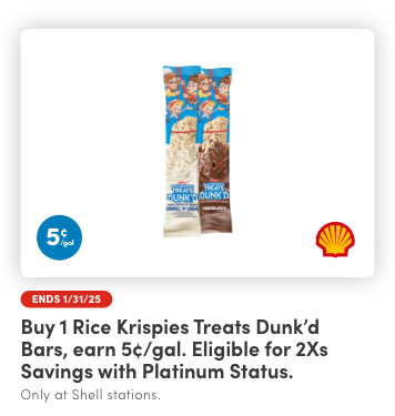 Buy 1 Rice Krispies Treats Dunk'd Bars, Earn 5¢/gal