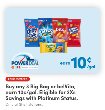 Earn 10¢/gal reward when you buy any (3) Big Bag or belVita product(s).