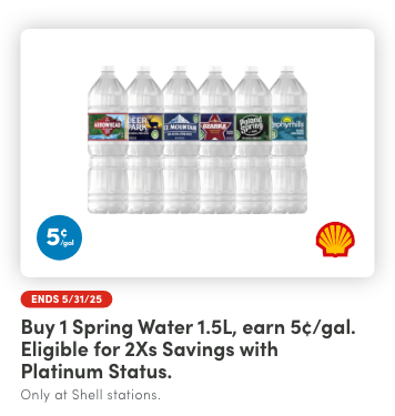 Buy 1 Spring Water 1.5L, Earn 5¢/Gal
