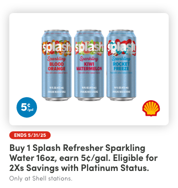 Buy 1 Splash Refresher Sparkling Water 16oz, Earn 5¢/Gal