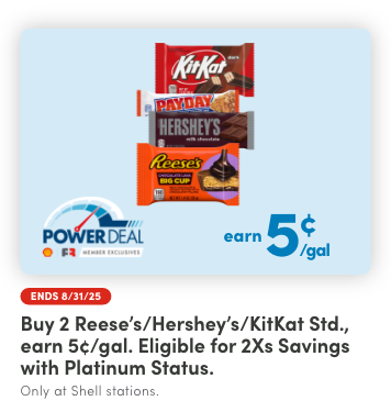 Buy 2 Reese's/Hershey's/KitKat Std., Earn 5¢/Gal