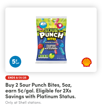 Buy 2 Sour Punch Bites, 5oz, Earn 5¢/Gal