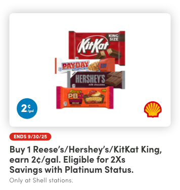 Buy 1 Reese's/Hershey's/KitKat King, Earn 2¢/Gal
