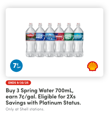 Buy 3 Spring Water 700mL, Earn 7¢/Gal