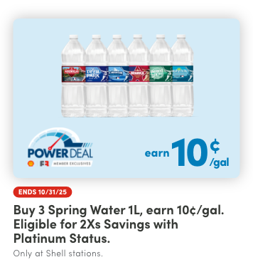 Buy 3 Spring Water 1L, Earn 10¢/Gal