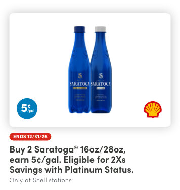 Buy 2 Saratoga® 16oz/28oz, Earn 5¢/Gal