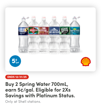Buy 2 Spring Water 700mL, Earn 5¢/Gal