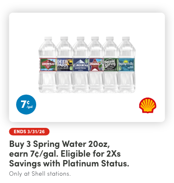 Buy 3 Spring Water 20oz, Earn 7&cent;/Gal