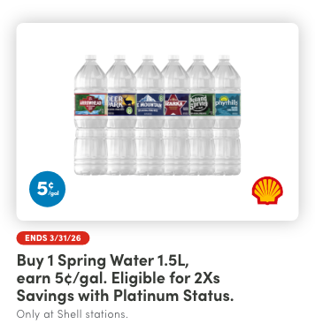 Buy 1 Spring Water 1.5L, Earn 5&cent;/Gal