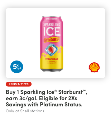 Buy 1 Sparkling Ice&reg; Starburst&trade;, Earn 3&cent;/Gal